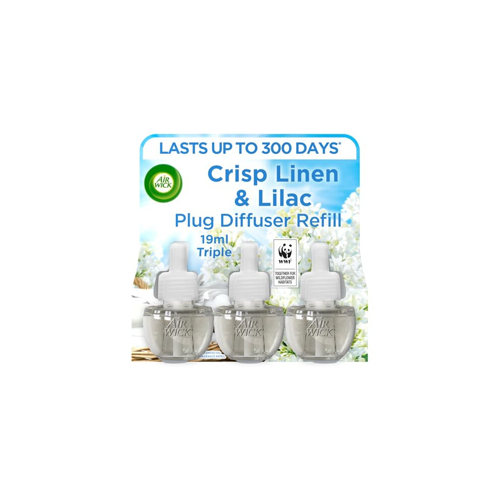Air Wick Plug in Diffuser Triple Refill, Crisp Linen & Lilac, Long Lasting Fragrance, Lasts up to 300 days, Plug in Air freshener, Pack 3 x19ml,-image-OPC-PFPY68T-NEW