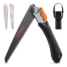 Pruning Saw – Folding Hand Saw with 3 Blades, Safety Lock, Storage Pouch, Textured Handle – Portable, Handheld & Lightweight for Tree Pruning,