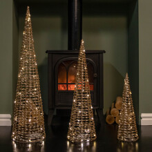 Set of 3 Gold Glitter Twist Christmas Cone Trees with 90 Warm White LEDs