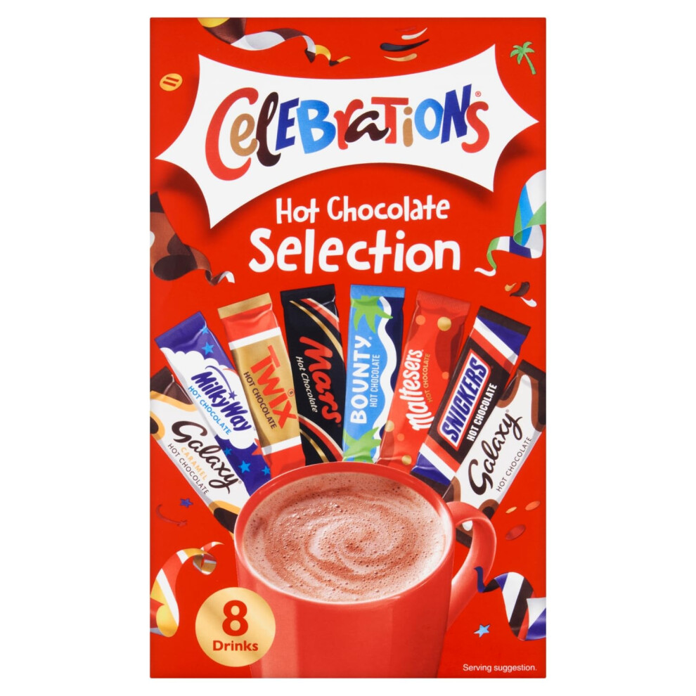 Hot Chocolate Sachets 25g x 8 | Hot Chocolate Gift Set Featuring Galaxy, MilkyWay, Twix, Mars, Bounty, Maltesers, Snickers and Galaxy Caramel (Pack of