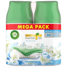 Air Wick Automatic Air Freshener Freshmatic Spray Twin Refills, Crisp Linen and Lilac, Pack 2 x 250ml, Natural Essential Oils, Last up to 140 days,