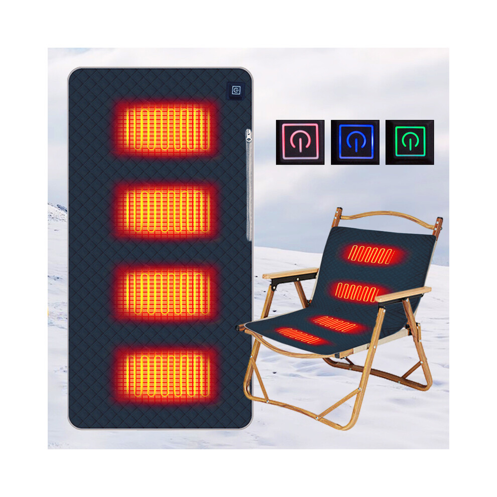 (L, Navy Blue) 4 Heating Areas Electric Heated Chair Cushion 20000mah Winter Warmer 3 Modes Heating Pad Mat for Car Home Office Camping Fishing