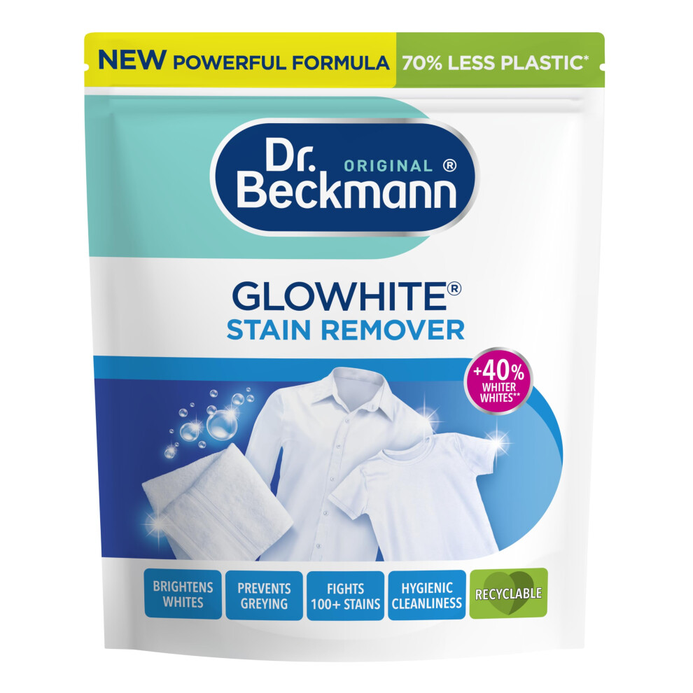Dr Beckmann Glowhite Whitening Booster: 40% Whiter Whites, Removes 100+ Stains, 400G, Chlorine-Free, Perfume-Free, Works From 20C