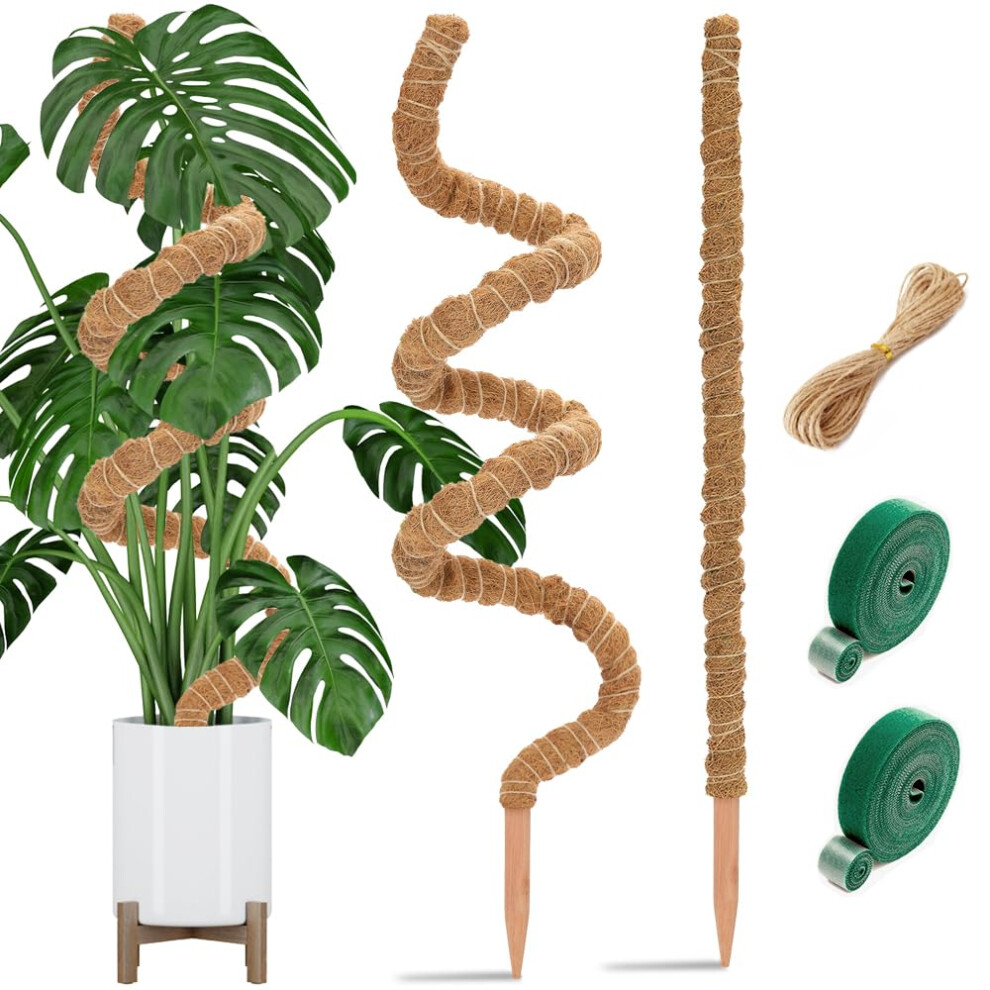 Moss Poles 122cm/63cm(25inches/48inches), 2 pcs Bendable Moss Poles Outdoor Indoor Climbers Plant Support Coconut Fiber Totem Pole Plant Mount for