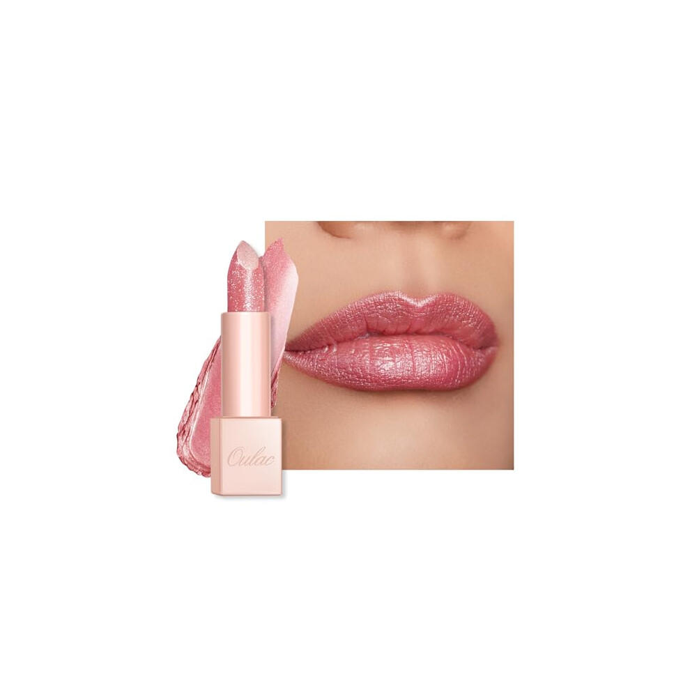 Oulac Pink Shimmer Lipstick For Women-Moisture Tinted Lip Balm For Dry Lips, Glitter Surface, Creamy Formula, Hydrating & Smooth, Infused With Shea Butter,