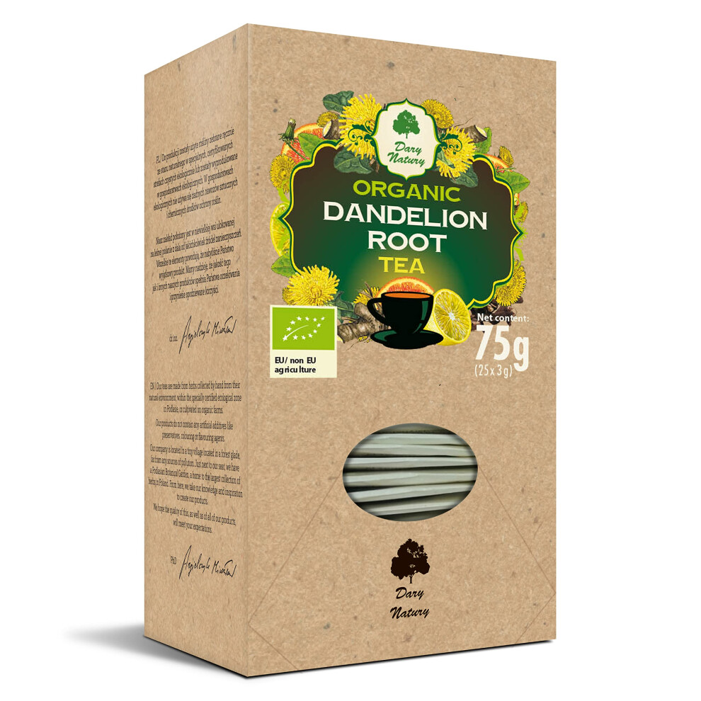 Organic Dandelion Root Tea (25x3g) - Support Healthy Digestion - Detoxification - Liver - Natural Diuretic For Water Balance Dary Natury