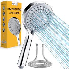 High Pressure Shower Head and Hose, 5 Spray Modes Shower Head with 1.5m Hose, Large Powerful Flow Handheld Showerhead for Low Water Pressure