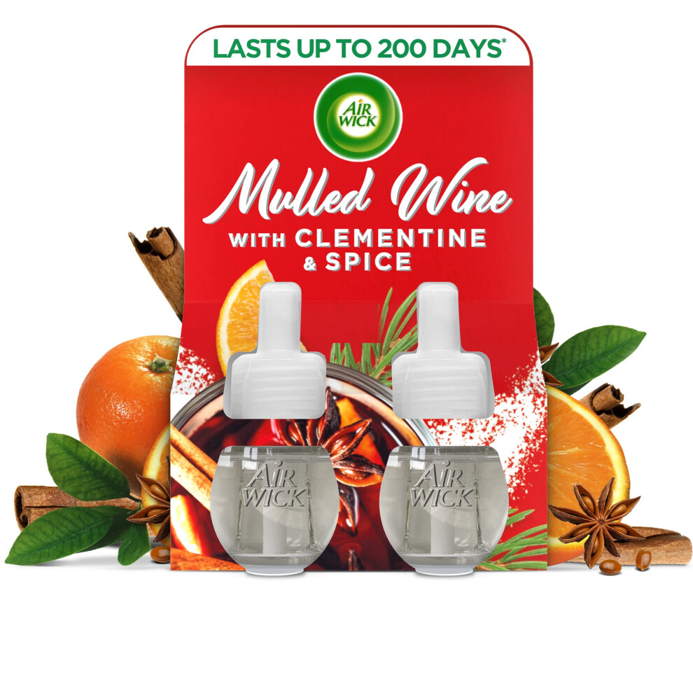 New Air Wick Plug In Diffuser Twin Refill, Mulled Wine, Pack 2 X 19Ml, Long Lasting Fragrance, Lasts Up To 600 Days, Plug In Air Freshener