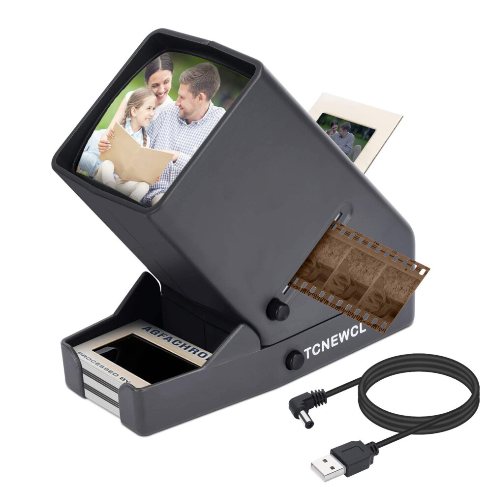 35mm Slide and Film Viewer, 3X Magnification and LED Lighted Illuminated Viewing for 35mm Slides & Film Negatives, AA Battery or USB Powered Operation