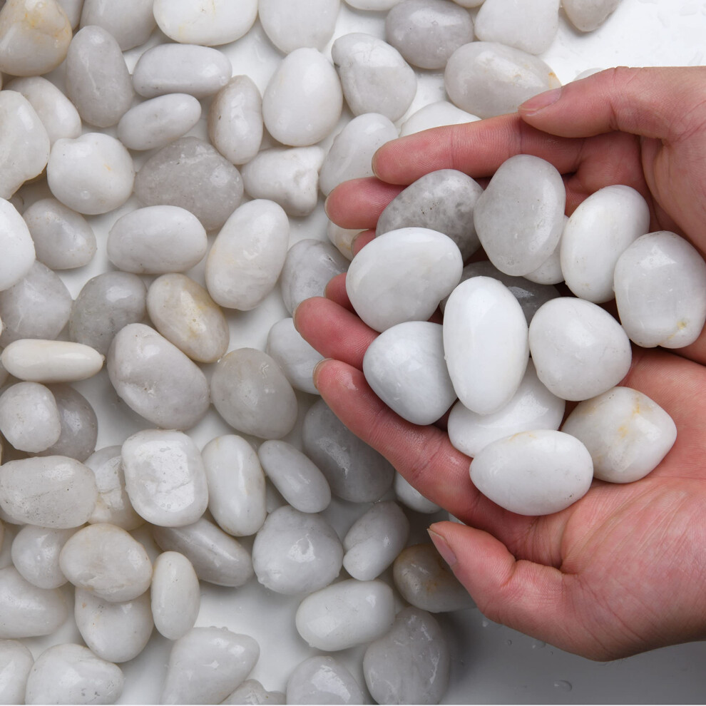 2.1 lb White Decorative Stones,Natural Polished Pebbles for Plant Pots,River Rocks for Landscaping, Vase Fillers,Succulents,Aquarium and Garden