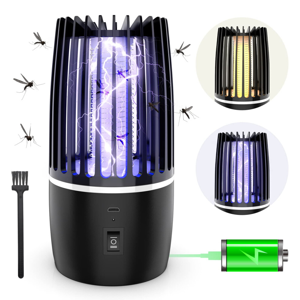 Electric Fly Catcher, Portable Bug Zapper, 4000mAh Rechargeable Mosquito Killer, 2 in 1 Killer with UV Lamp And Lighting Lamp,360 Attract Zap Flying