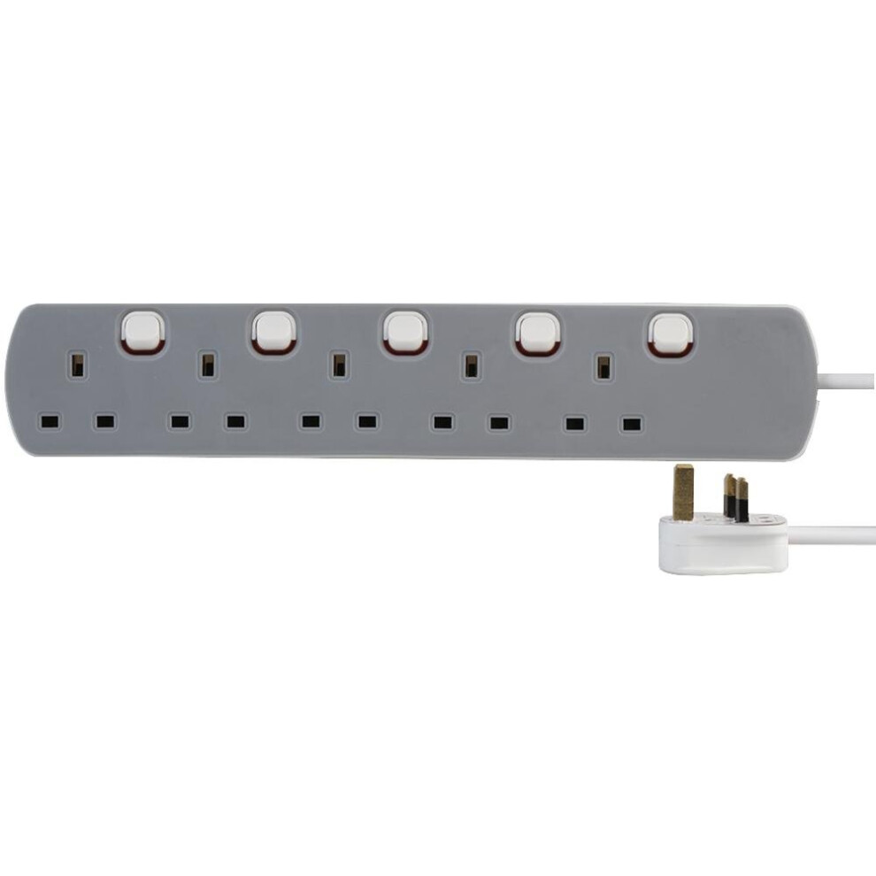 Pel00575 5 Gang Individually Switched Extension Lead 5M, Grey 5051259191822