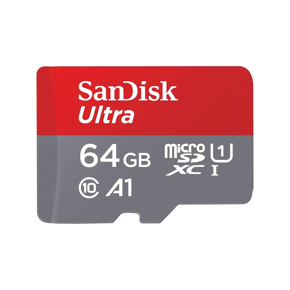 Ultra 64 GB microSDXC Memory Card + SD Adapter with A1 App Performance Up to 120 MB/s, Class 10, U1, Red/Grey