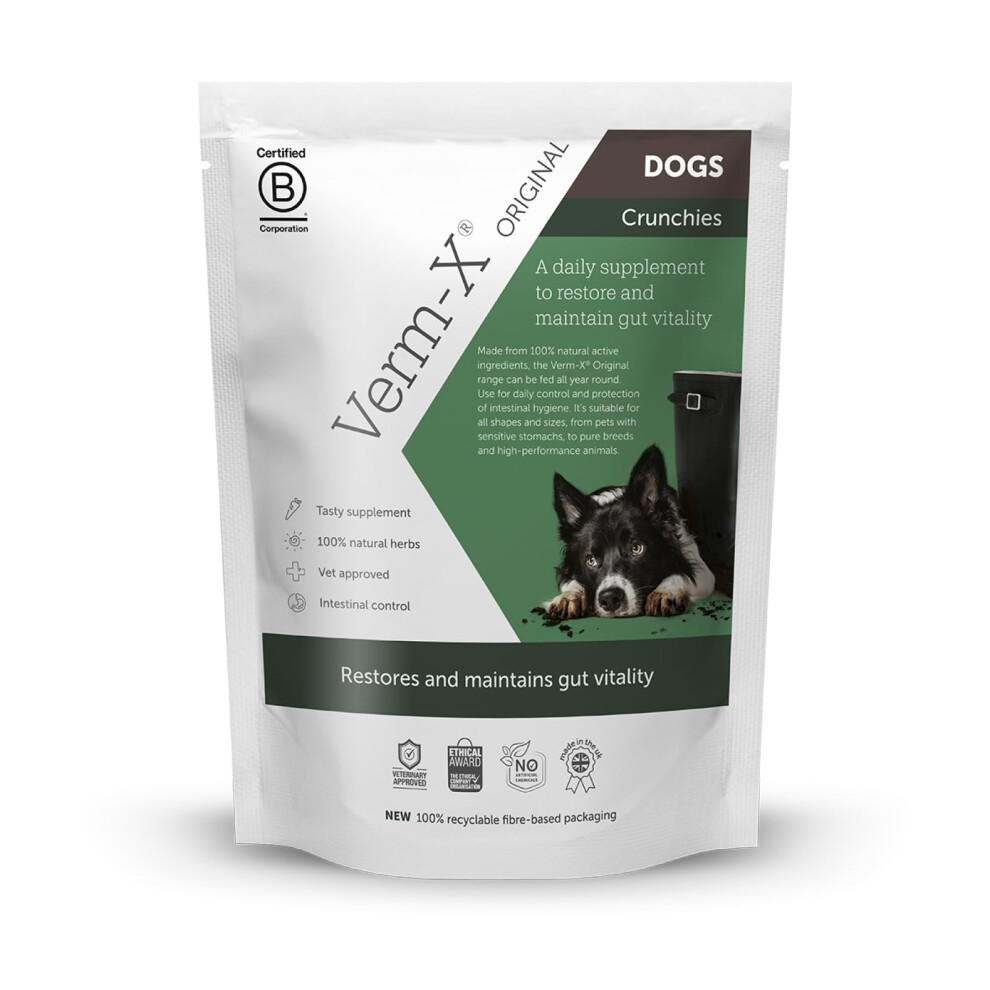 Verm-X All Natural Dog Treat Supplement, Original Crunchies For Dogs, Supports intestinal Hygiene & Gut Vitality, Wormwood Free Recipe And Vet Approved