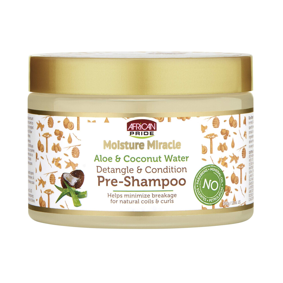 African Pride Moisture Miracle Aloe & Coconut Water, Detangle & Condition Pre- Shampoo 12 Oz