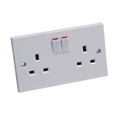 Double Wall Socket & Back Box Pattress. Twin 2 Gang Switched Plug Electrical 1