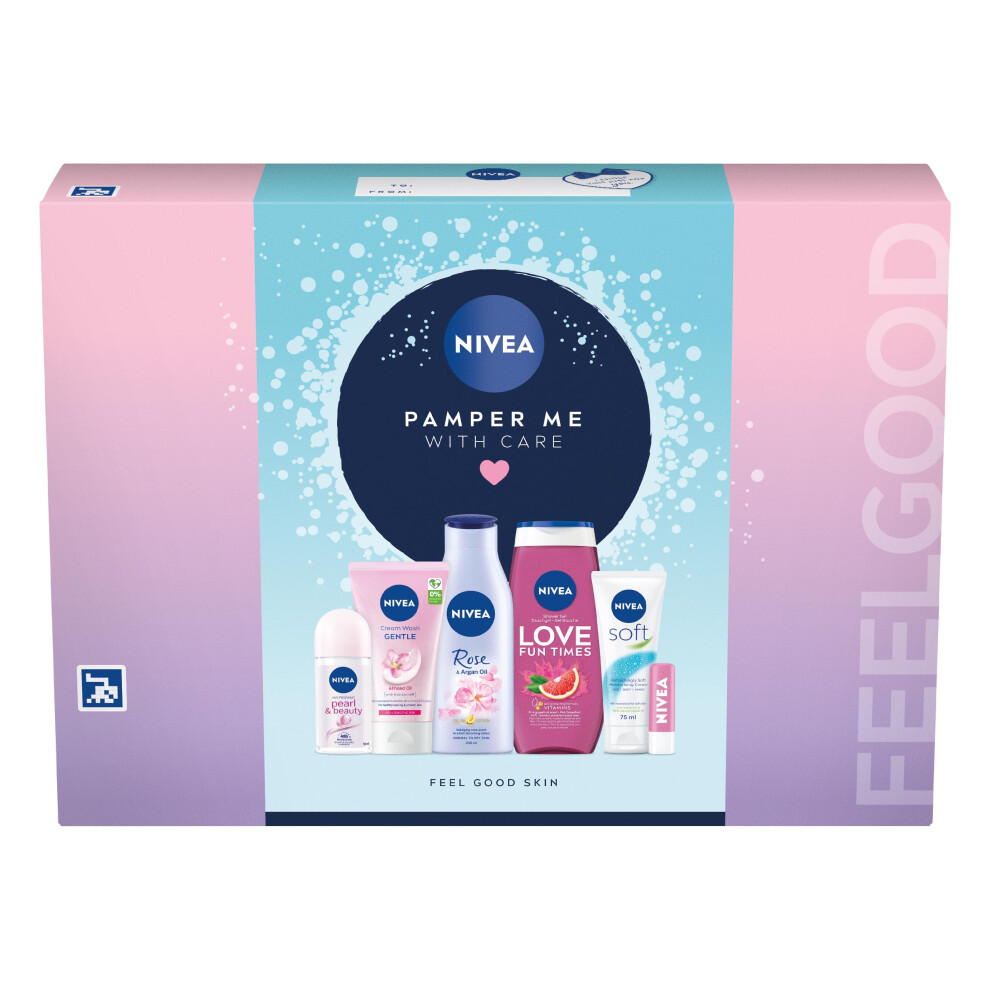 Pamper Me With Care Gift Set (6 Products), Women's Gift Set with Shower Gel, Moisturising Cream, Body Lotion, Lip Balm, Anti-Perspirant Roll-On, and