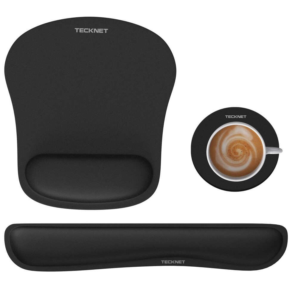 Tecknet Black Mouse Pad With Wrist Rest, Memory Foam Keyboard Wrist Rest, Ergonomic Mouse Pad Wrist Support For Typing Pain Relief, Comfortable Mouse Mat Wrist Rest