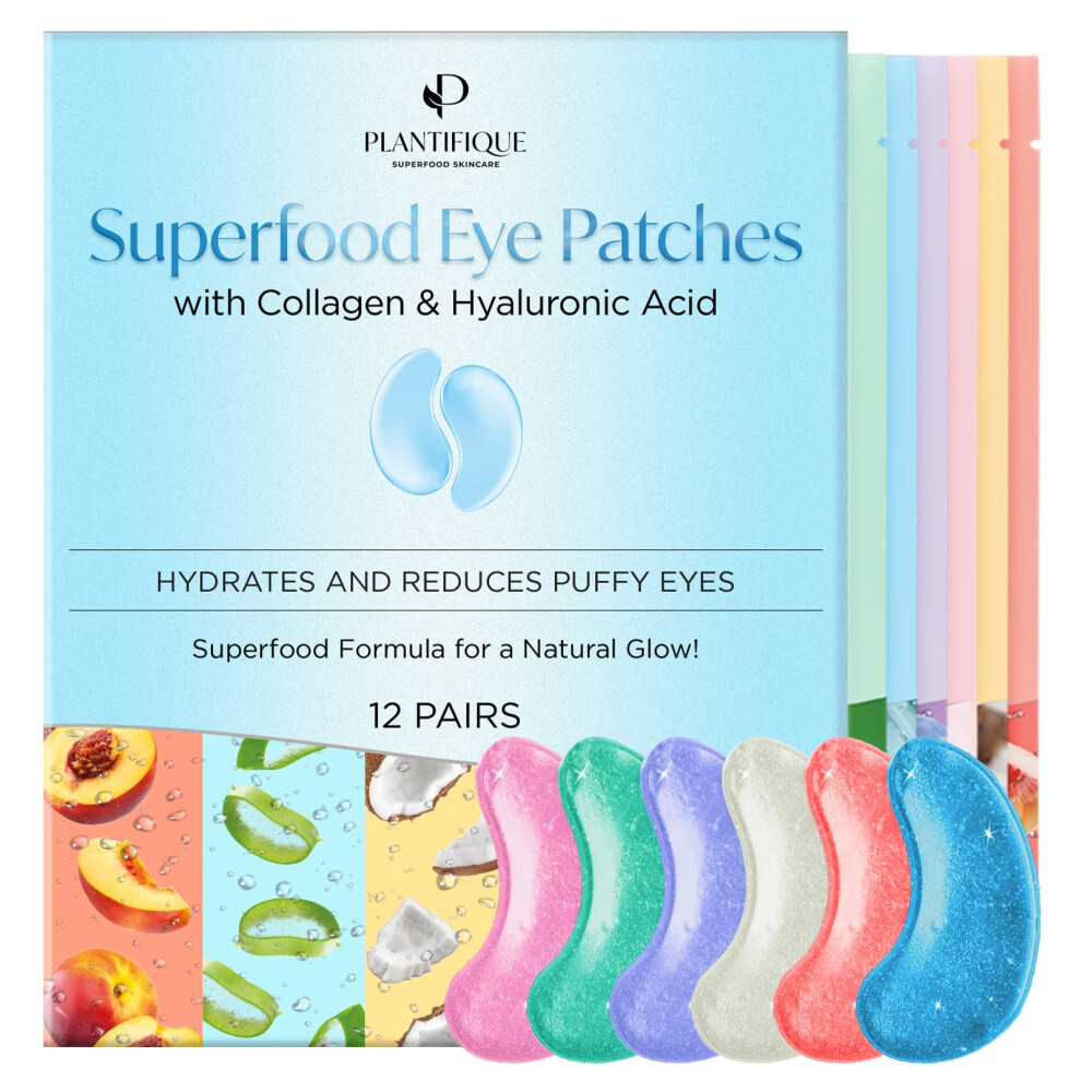 Plantifique Dark/Green Superfood Under Eye Patches Circle 12 Pairs With Hyaluronic Acid Tea Collagen Coconut Eye Mask For Circles - Puffy E