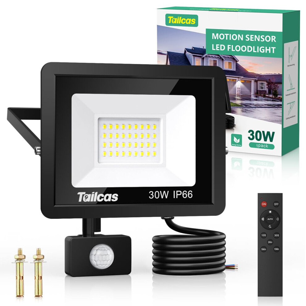 Security Lights Outdoor Motion Sensor, 30W PIR Security Light with Remote Control, IP66 Waterproof Lights , 2700LM LED Floodlights Mains Powered for