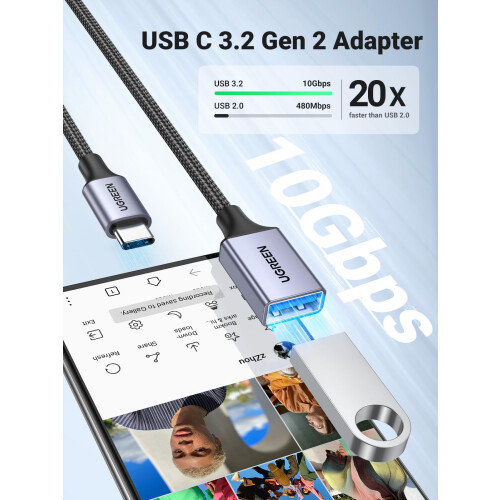 Ugreen OTG Adaptérový kabel USB-C samec na USB-A samice, 5 Gb/s, 0,15 m - černý 1