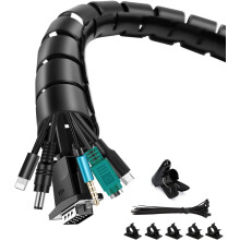 Cable Management Sleeve, 3m/9.8ft Wire Sleeve with 20pcs Zip Ties, 5 Adhesive Cable Clips, 1 Wire Guide Clip, 0.63"/16mm+0.87"/22mm Cable Tidy