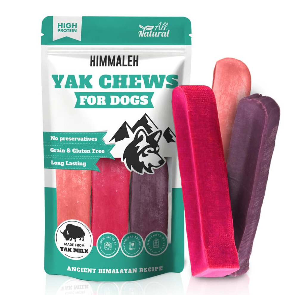 Yak Chews for Dogs Multipack Blueberry Strawberry Cranberry- Yak chews for dogs Medium (pack of 3) - Protein Rich Dog Chews Long Lasting Natural - yak