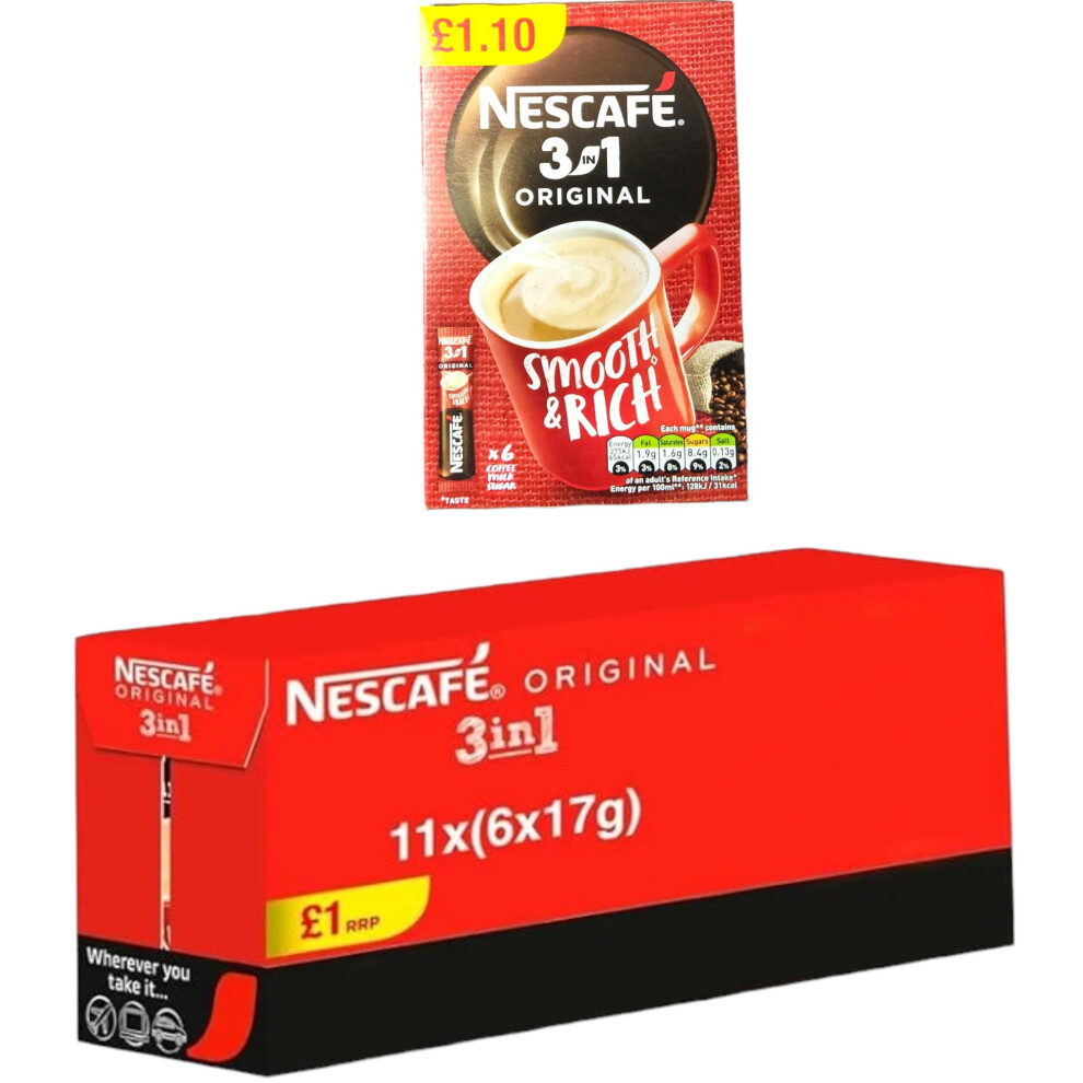 Nescafe 3 in 1-11 boxes Original (6x17g) sold by Krishna Stores Ltd GB