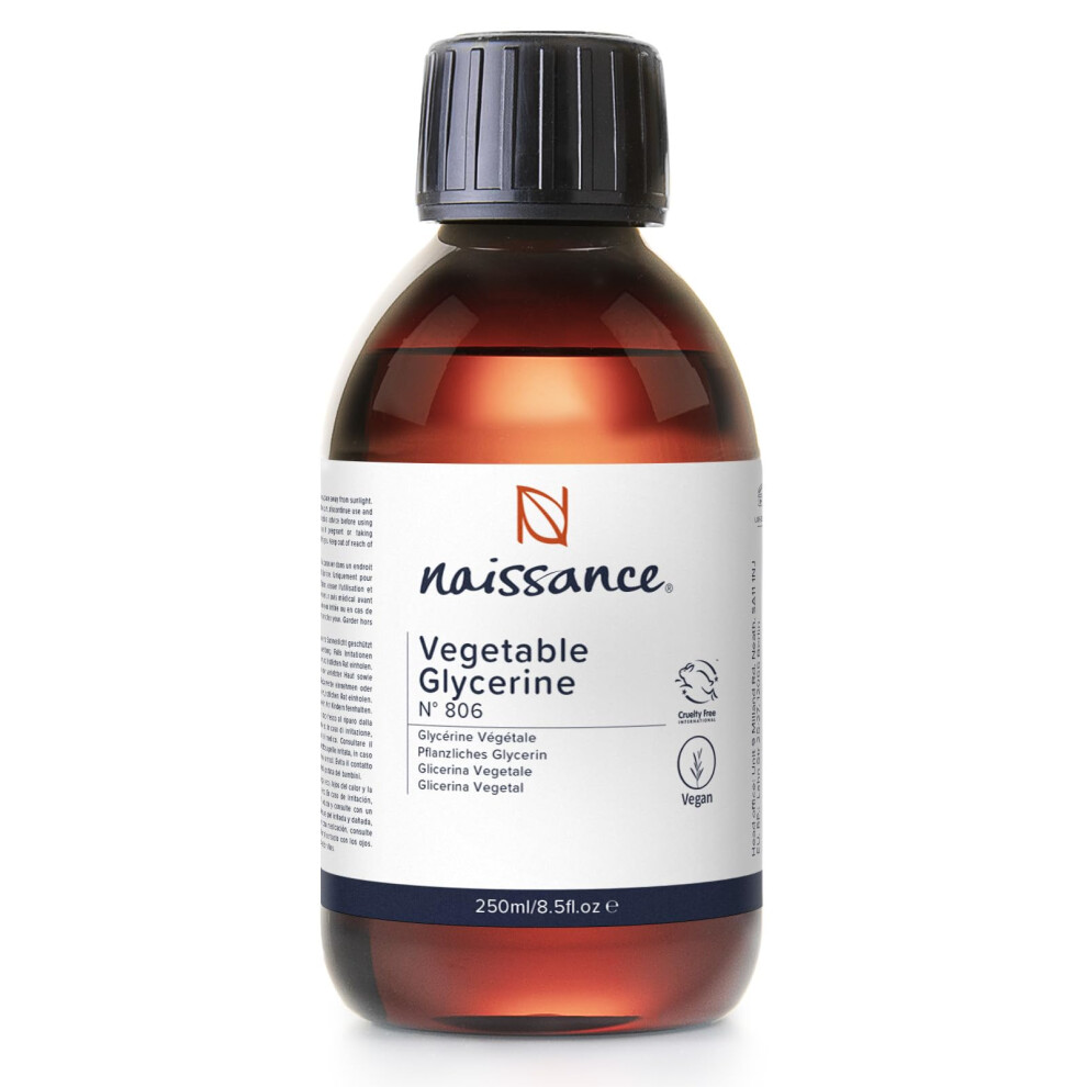 Naissance Vegetable Glycerine (Glycerol) Liquid (No. 806) 250Ml - 100% Pure & Natural Glycerin, Premium Ep/Bp/Usp Pharmaceutical Grade, Natural Humectant,