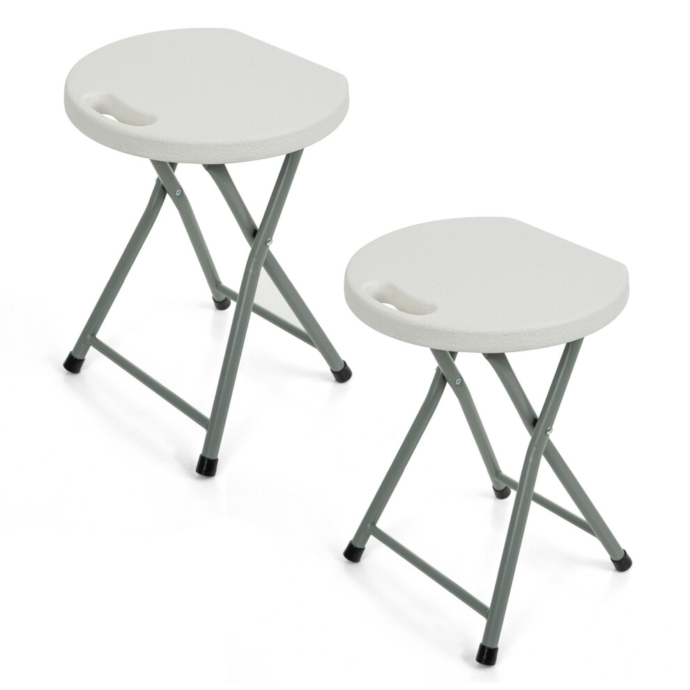 (2 x Stool) 2x Bar Stool Folding Flat Solid Plastic Metal Frame Seat Breakfast Camping Stool