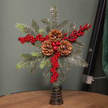 33cm Christmas Tree Topper with Pinecones, Berries and Frosted Foliage