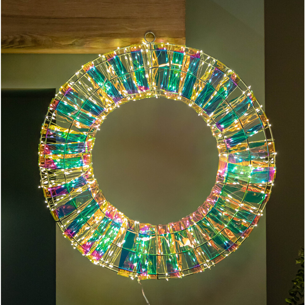 Snow Time 45Cm Light Up Iridescent Dream Christmas Wreath With 600 Warm White Leds