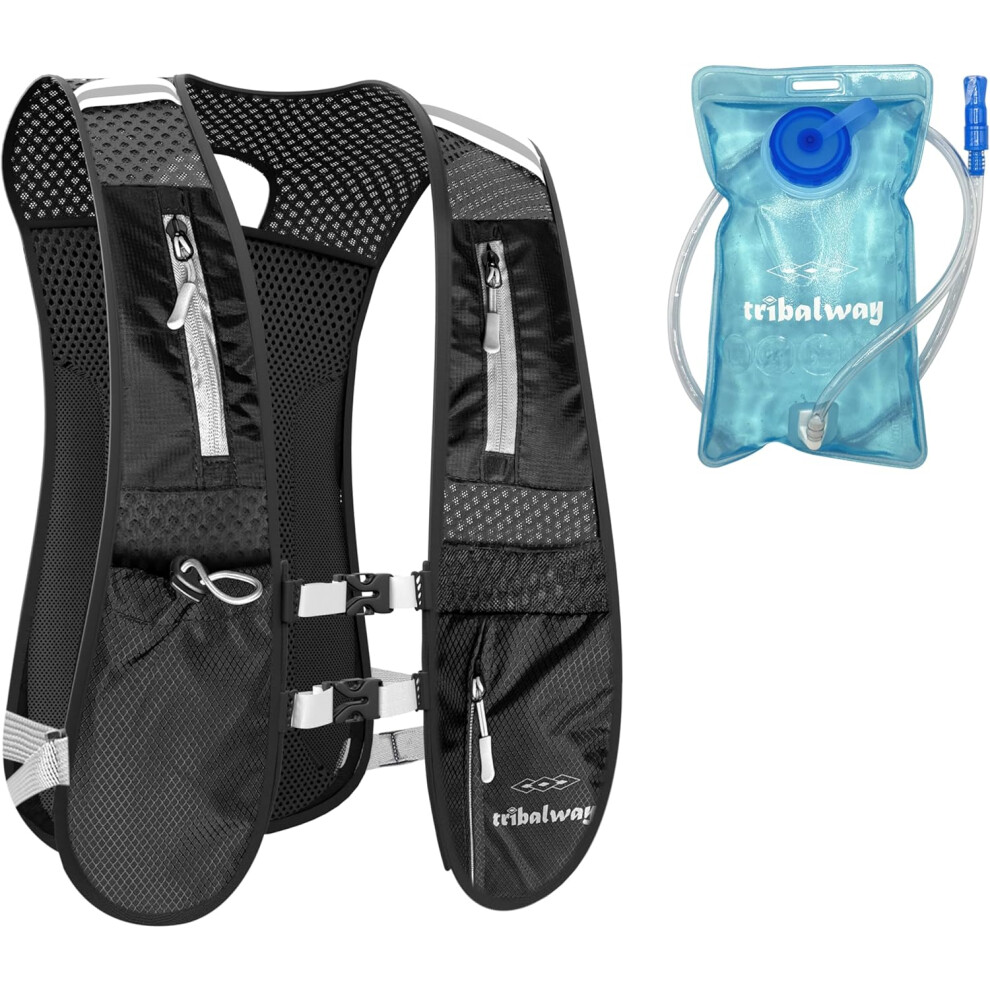 Tribalway Running Vest with 1.5L Water Bladder Lightweight Hydration Backpack for Men Women Breathable Design Reflective Strips, Phone Bottle Holder