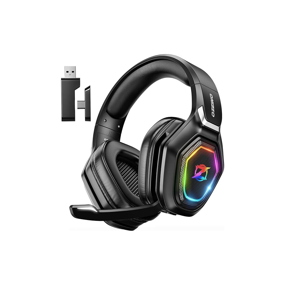 Ozeino Wireless Gaming Headset With Microphone, 2.4G & Type C Transmitter - 40H Battery Life - Rgb Lighting Gaming Headphones For Ps5, Ps4, Pc, Phone