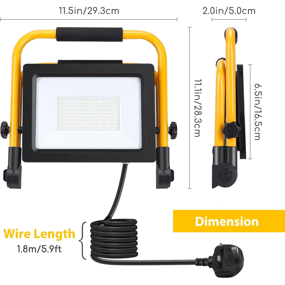 Work Light, Aigostar 50W Job Site Light 4500Lm Folding Floodlight With 5.9Ft Cord Plug Cool White Portable Work Light Flood Lights Outdoor Job Lamp 885334821183