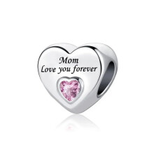 (Mum love you forever) S925 Silver Sterling Family Love You Forever Heart Pink bead Bracelet Charms Personalized Elegant Bridesmaid for snake chain Bracelet Charms