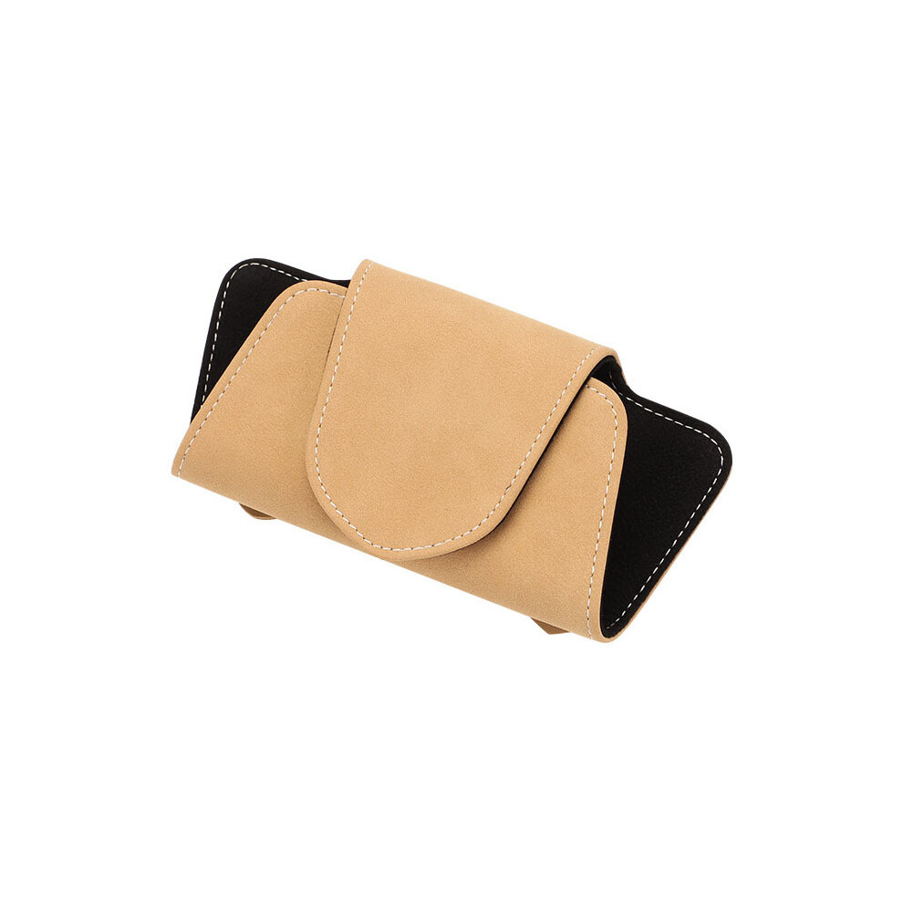 (Beige) Car Glasses Case Suede Auto Sun Visor Glasses Holder Sunglasses Clip Card Beige 9124464157801