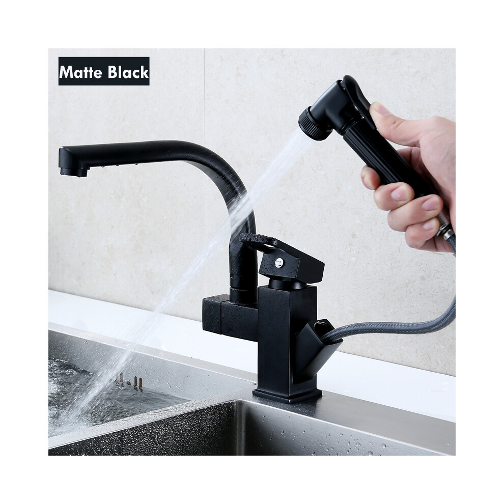 (Black) Pull-Out Kitchen Sink Faucet Multifunctional Pressurized Sprayer Booster