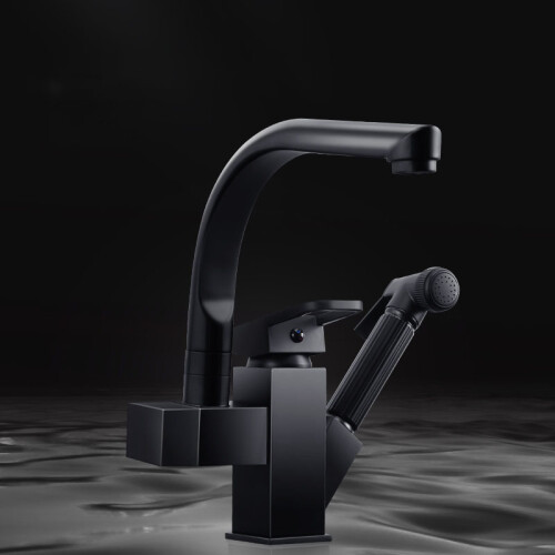 (Black) Pull-Out Kitchen Sink Faucet Multifunctional Pressurized Sprayer Booster 1