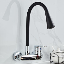 (Black) Wall Mounted Kitchen Faucet Wall Kitchen Mixers Kitchen Sink Tap 360 Degree
