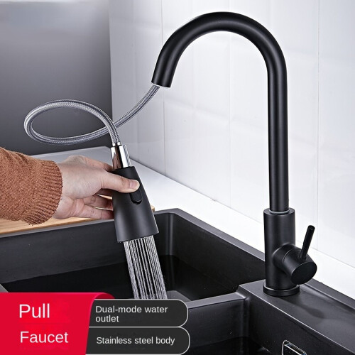 (black) Brushed Kitchen Faucet Single Hole Pull Out Spout Kitchen Sink Mixer Tap 1