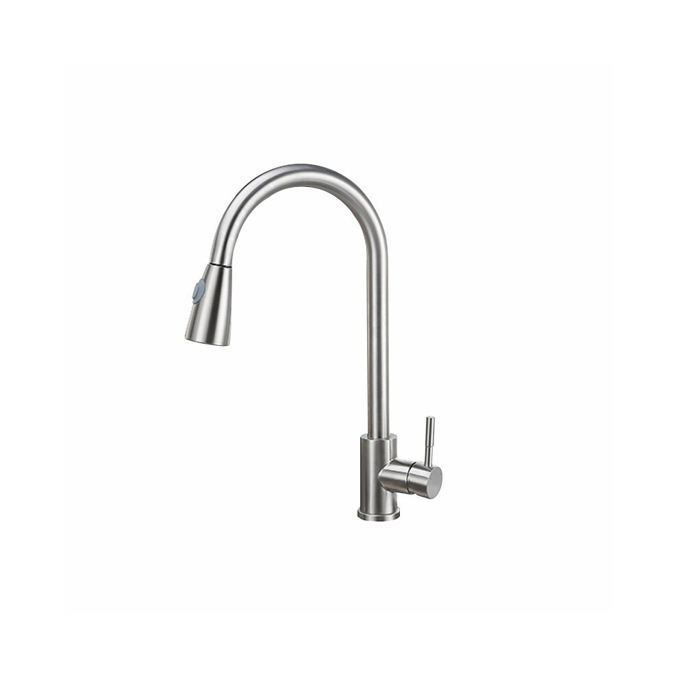 (Silver) Brushed Kitchen Faucet Single Hole Pull Out Spout Kitchen Sink Mixer Tap 9378693477630