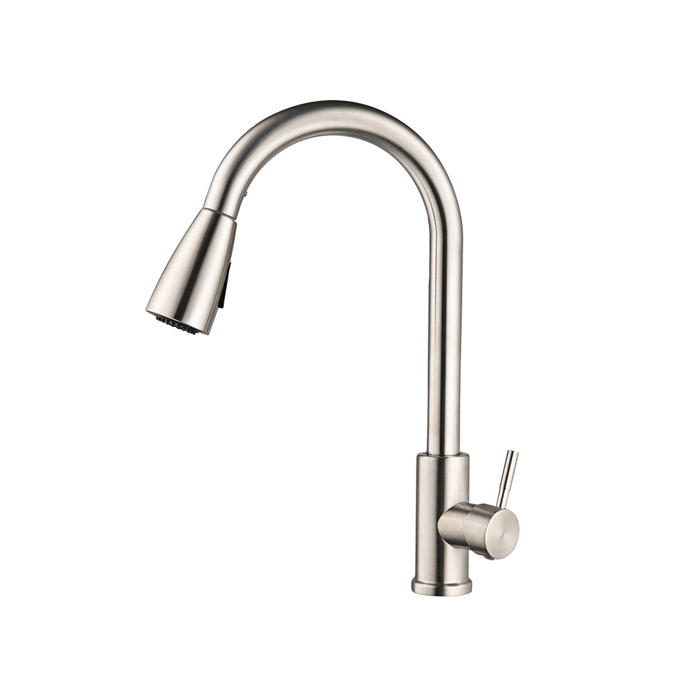 (Silver) Brushed Nickel Kitchen Faucet Single Hole Pull Out Spout Kitchen Sink 9378693471591
