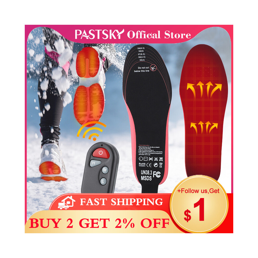 (UNITED KINGDOM, L 41-45) PASTSKY Heated Insoles 2100mAh Electric Foot Warmer Hot Compress Remote Control 3-speed Shoes Pads For Skiing Winter Outdoor