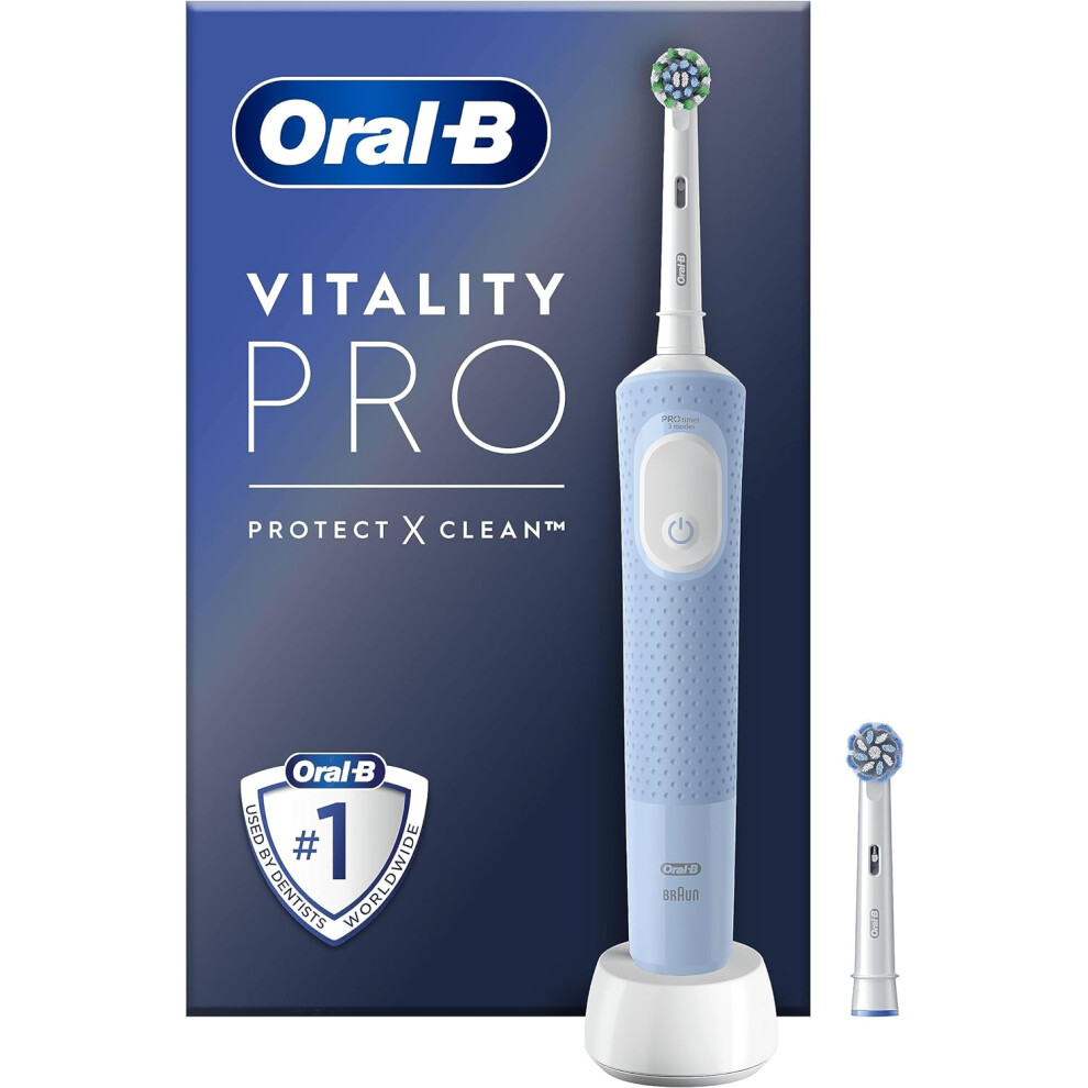 Oral-B Vitality Pro Electric Toothbrushes Adults, 1 Handle, 2 Toothbrush Heads, 3 Brushing Modes Including Sensitive Plus, 2 Pin UK Plug, Blue