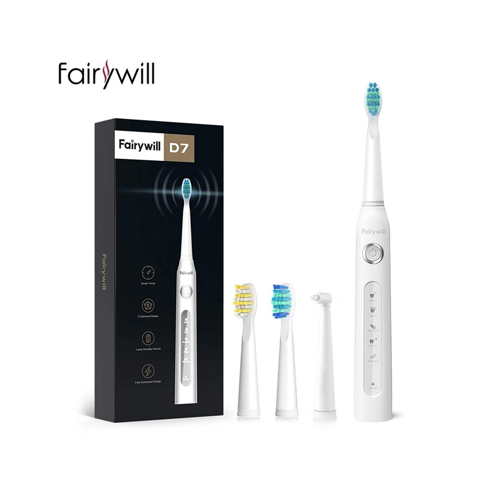 (FW-ET507White) Fairywill Electric Sonic Toothbrush USB Charge FW-507 Rechargeable Waterproof