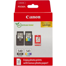 Canon Ink & Paper Multipack - PG-540/CL-541 Genuine Printer Ink Cartridges 2 Pack (1 x Black, 1 x Colour) & 4x6 Photo Paper (50 x Sheets) Compatible