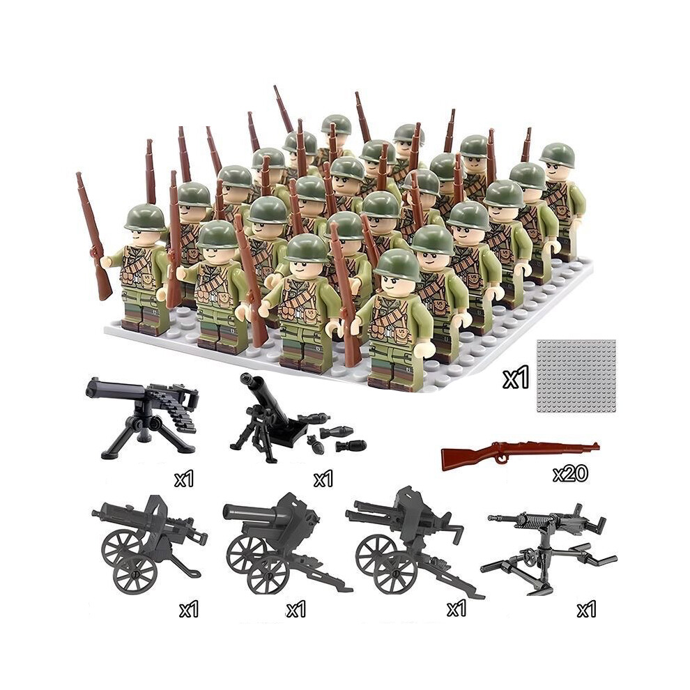 (C) War II the British and German armies Fit Lego Desert Military Sodiers Weapons Minifigures Kids Toys Gifts