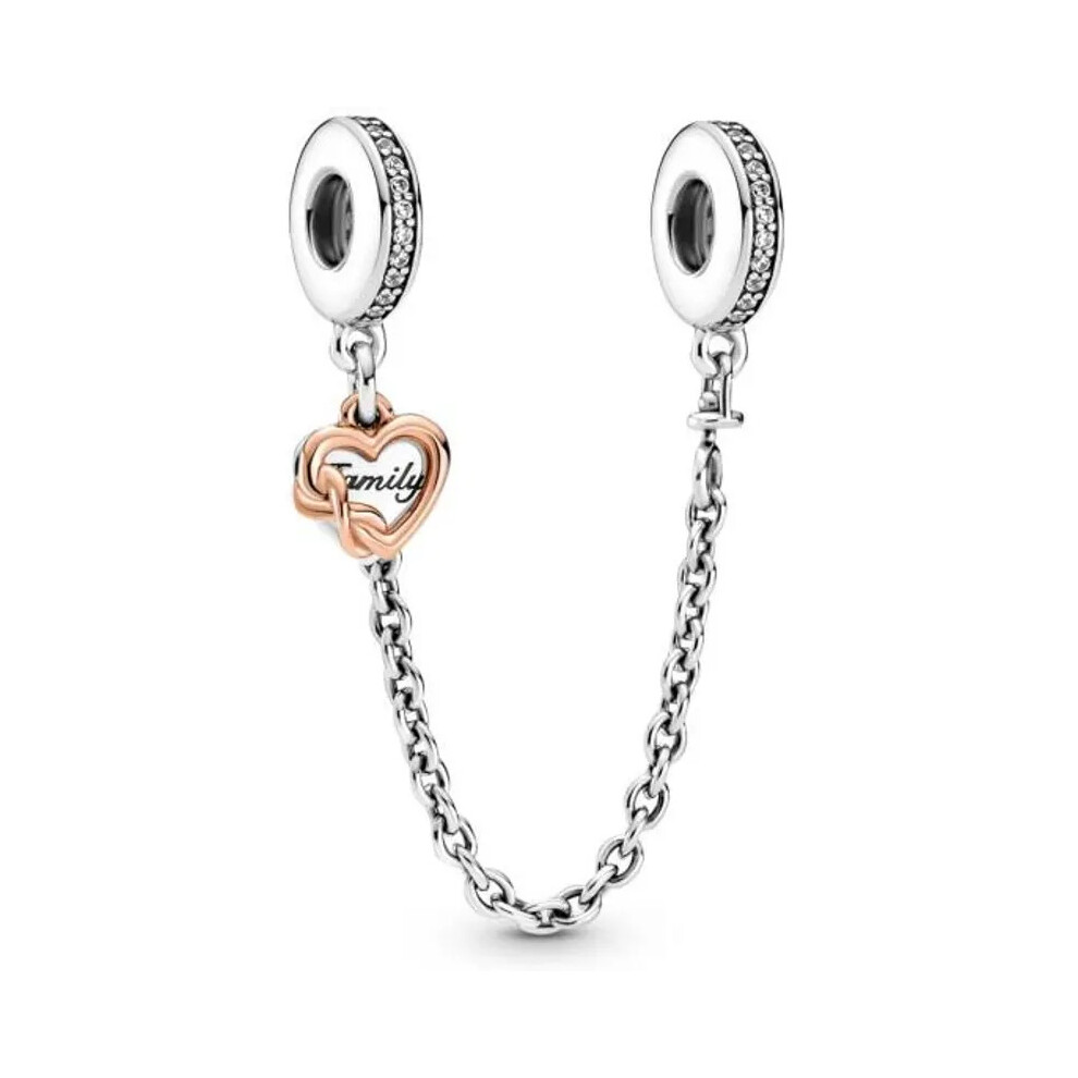 (Family heart charm) Silver/Gold safety chain charm, elegance, family heart safety charm for women bracelet S925 Sterling Silver Gifts For Women / friend birthday