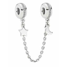 (Moon & star charm ) Silver/Gold safety chain charm, elegance, family heart safety charm for women bracelet S925 Sterling Silver Gifts For Women / friend birthday